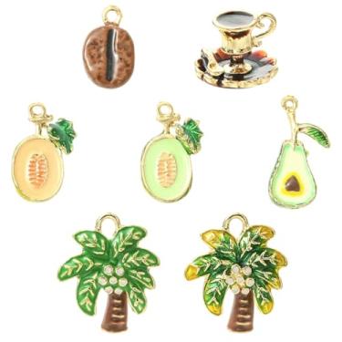 Imagem de UR URLIFEHALL 7 peças, 7 estilos, pingentes tropicais esmaltados de liga de verão coloridos coqueiros, chávenas de chá, grãos de café, para colar, pulseira, joias