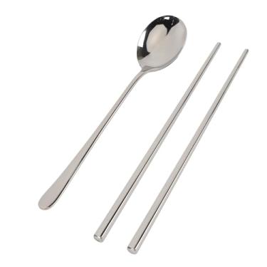 Imagem de aqxreight Conjunto de Colher de Pauzinhos Conjunto de Talheres Portátil de Aço Inoxidável Kit de Utensílios de Viagem Suprimentos de Acampamento Colher para Catering e Jantar um de de Pauzinhos de