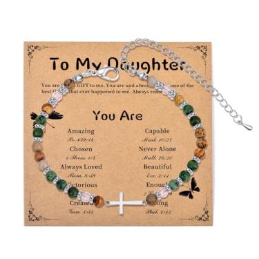 Imagem de met-edianger Pulseira de cruz com cartão para mulheres, pulseira de fé, religiosa, cristã, batismo, Páscoa, presente de Natal para amante, mãe, filha, irmã, amiga, Adjustable, Sem Pedra Preciosa