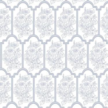 Imagem de Abyssaly Papel de parede floral azul boho moderno papel de parede de contato adesivo removível à prova d'água rolos de vinil de papel de parede para quarto, armários de banheiro decoração 17,5 x 299,7