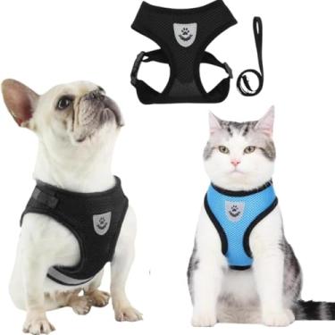 Imagem de Coleira Peitoral Refletiva para Cachorro e gatos com Guia – Confortável, Ajustável e Segura (Preto) (L/G)