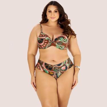Imagem de Conjunto Biquíni Banho De Mar Moda Praia Plus Size, Marrom, 50