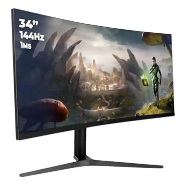 Imagem de Monitor Gamer Curvo UltraWide 34" 165Hz 1ms Resolução WQHD, 2x Entradas HDMI e DisplayPort com Ajuste Inclinação e Suporte VESA 75x75 mm