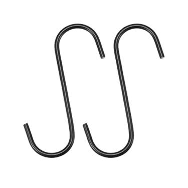 Imagem de Ganchos de pendurar S, cabide de aço extralongo de 110 mm, uso interno e externo para jardim, banheiro, armário, oficina, cozinha, preto, 2 peças