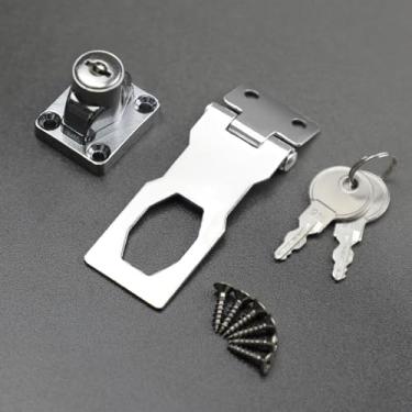 Imagem de Trava de ferrolho com chave, botão giratório de 7,6 cm, trava de segurança de aço inoxidável para gaveta, armários, portas, prata