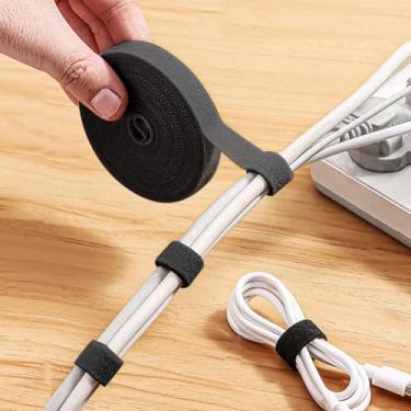 Imagem de Abraçadeiras ajustáveis de 2 rolos de 2 pés: abraçadeiras reutilizáveis de fixação de gancho e laço para organização de cabos, gerenciamento de fios e organizador de fios, preto