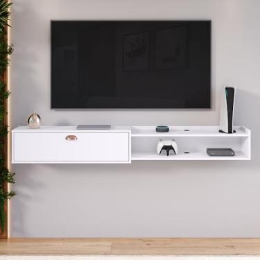 Imagem de 1.80cm Decoração Sala Estar TV 75 polegadas Nicho Organizador 1 Porta (Branco)