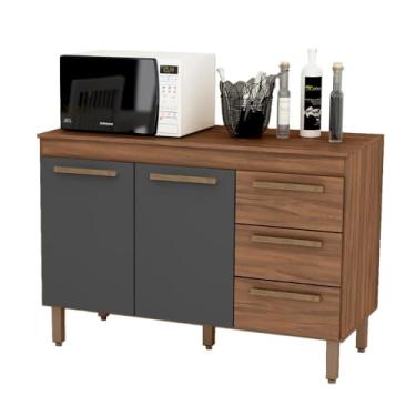 Imagem de Balcão Grecia com Tampo Para Cozinha 2 Portas e 3 Gavetas Freijo/chumbo