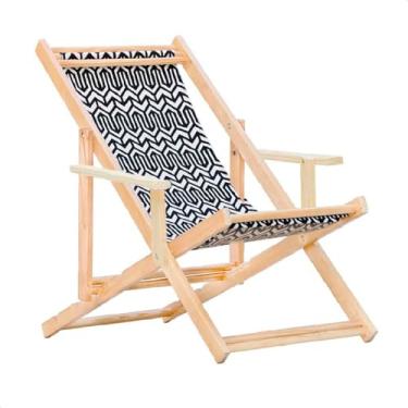 Imagem de Espreguiçadeira Reclinável Com Braço em Madeira Maciça Natural – Para Jardim, Varanda e Área Externa, Tecido Removível (Retrô)