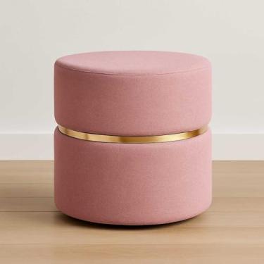 Imagem de Kit 2 Puff Redondo Luxo Provador banqueta Assento Estofado Decora Sala Escritorio Avulso Ou Conjunto(Unitário Linho Rosa)