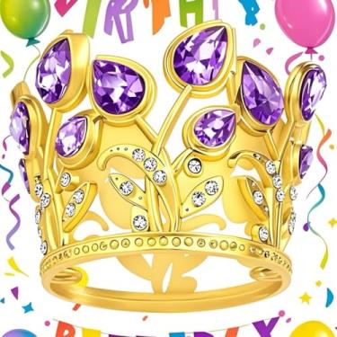 Imagem de Faixa de cabelo feminina de aniversário, mini coroa dourada e roxa