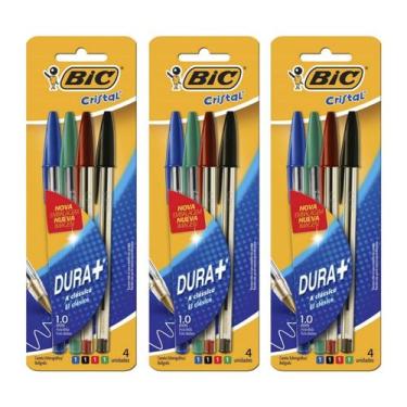 Imagem de Kit 12 canetas Bic Cristal 1.0mm azul, preta, verde e vermelha