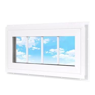 Imagem de Janela doméstica de popa de vinil, janela fixa de painel duplo de 25,4 cm x 58,4 cm com grades e vidro temperado para casa, garagem (branca)