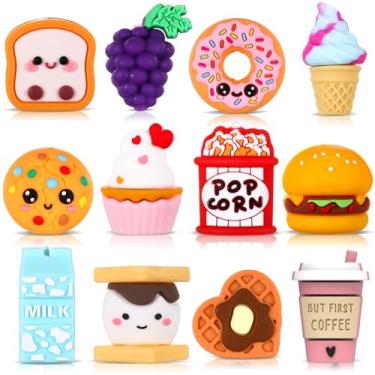 Imagem de Watersay 12 peças de contas focais de silicone 3D para canetas, contas de personagens de alimentos, hambúrguer, pipoca, sorvete, donuts, leite, para chaveiros, artesanato, colar, pulseira, cordões