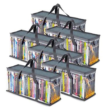 Imagem de Stock Your Home DVD Storage Bags (Set of 6) Media Organizer Bag for DVDs, CDs, Blu Ray Disc, Movie Cases, VHS Box, Video Game Disks, Clear Plastic Holders with Carrying Handles and Zipper - Gray