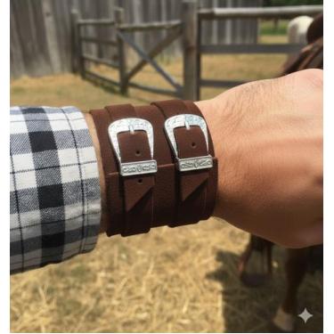 Imagem de Bracelete Country Rodeio PL393 Couro Legítimo - Blood Art, Marrom