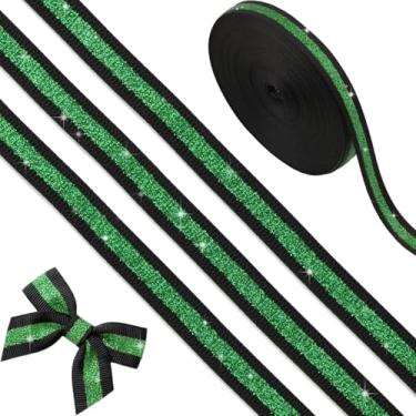 Imagem de YKW Fita de glitter verde preta 9,5 cm x 10 metros, faixa brilhante de gorgorão sem queda, acessórios de cabelo com laços de torcida, suprimentos para mamãe de baile, decoração de festa de espírito de