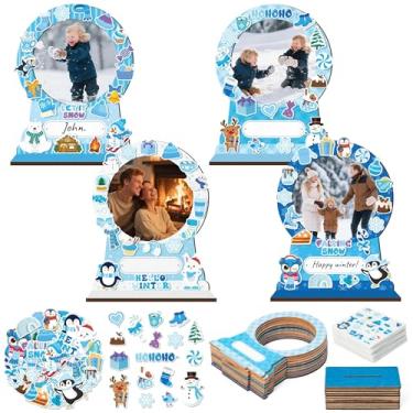 Imagem de TICIAGA Moldura de madeira DIY para fotos de inverno – Conjunto de 16 globos de neve de inverno, kit de artesanato com boneco de neve, pinguim, rena, feltro, adesivos para crianças, férias, atividades