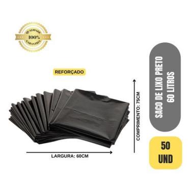 Imagem de Saco De Lixo 60l Preto Reforçado Pacote Com 50 Unidades - Higipack