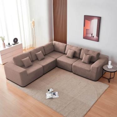 Imagem de Kit Sofá Modular 5 Lugares Moderno Curvo Orgânico Adapt Linho - Amarena Móveis Rosê