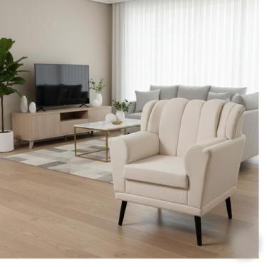 Imagem de Poltrona Ibiza Decorativa Concha Confortável Linho Off-White Sala - Es