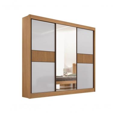 Imagem de Guarda Roupa Cristal Casal 3 Portas Ripado Sem Pés 6 Gavetas D' Doro Cinamomo/off White/ripado