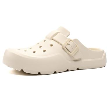Imagem de GETOEU Tamancos femininos sandálias deslizantes confortáveis e fáceis de calçar tamancos com suporte de arco antiderrapante sandálias de recuperação de almofadas, Branco, 36