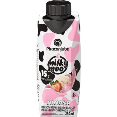 Imagem de Bebida Láctea Pirancanjuba Milky Moo Mimosa Sabor Brigadeiro Branco com Morango com 15g de Proteína 250ml