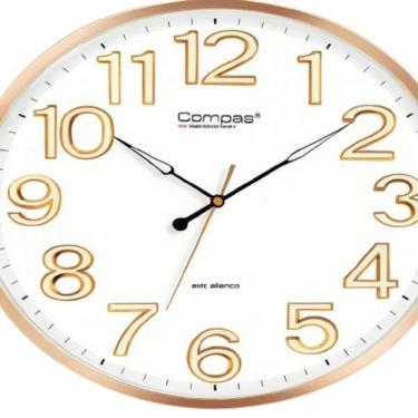 Imagem de Relogio Parede Redondo 38Cm Borda Dourada Ponteiros Luminoso