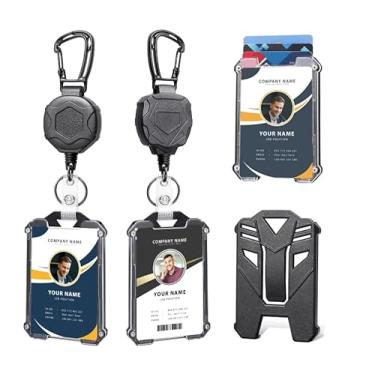 Imagem de ILVUFORGOOD Porta-crachá retrátil com clipe de mosquetão resistente, chaveiro e cordão separável para cartões de identificação, escritório, enfermeira, itens essenciais de trabalho de professores