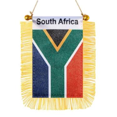 Imagem de JBSJBS Bandeira pendurada da África do Sul mini bandeiras de janela de carro sul-africanas bandeiras de espelho retrovisor decoração bandeiras da África do Sul com ventosa com franjas douradas dupla