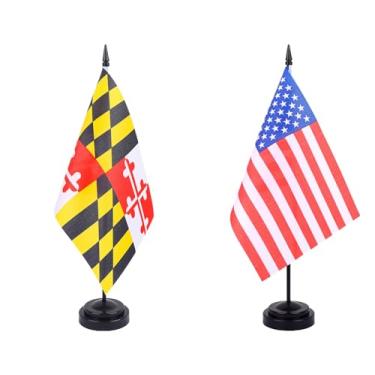 Imagem de JBSJBS Bandeira de mesa de Maryland dos EUA 30,5 cm, conjunto de luxo, bandeiras de Maryland dos EUA, mini bandeiras de mesa de escritório do estado americano pequenas com base preta para decoração de