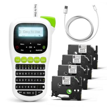 Imagem de Máquina de etiquetar com fitas, conjunto de 4 fitas de etiquetas incluídas, etiquetadora com tela retroiluminada e à prova d'água - etiquetas laminadas, máquina de etiquetar portátil H1100 para