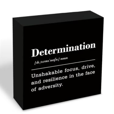 Imagem de Definição de determinação placa de madeira para escritório motivacional decoração de mesa para local de trabalho minimalista placa de decoração de escritório arte de madeira inspiradora para