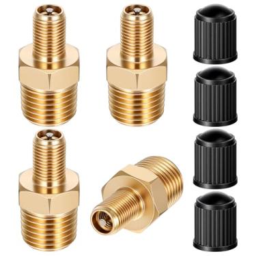 Imagem de 4 peças de adaptador de inflador de ar de latão, 1/10.2 cm NPT (M) para válvula padrão para Schrader para válvula Schrader (m) para mangueira de compressor Presta Air Chuck Compressor Auto Tire