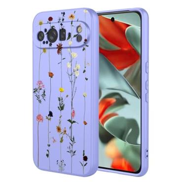 Imagem de OEURVQO Capa artística para Google 9 Pro XL, capa de silicone líquido de toque macio com forro fofo, compatível com carregamento sem fio, capa protetora para Google Pixel 9 Pro XL, roxo elegante