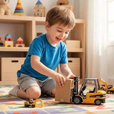 Imagem de Brinquedo Caminhão Máquina Empilhadeira Articulada Infantil Multifuncional Escala 1:50 Metal Colecionável