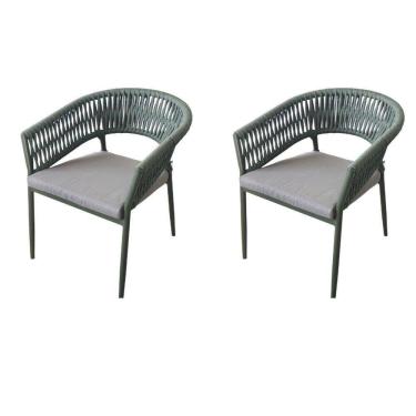 Imagem de Kit 2 Cadeiras Ravello Caraíva Fratini Encosto Corda Náutica Assento Acquablock Base Alumínio Verde