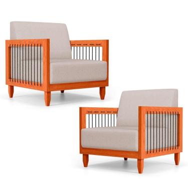 Imagem de Kit 02 Poltronas Varanda Samoa Madeira Maciça Com Cordas Náutica Linho Rústico Areia - Abmaza