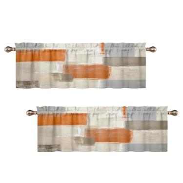 Imagem de Uiiooazy Sanefas laranja bege para cozinha, arte abstrata pequena cortina de janela 106,66 x 30,5 cm para sala de estar, quarto, banheiro, tecido moderno, bolso para varão, tratamentos de janela, 2