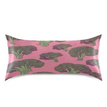 Imagem de Blueangle Fronha de cetim com padrão de brócolis para cabelo e pele, fronha de seda, tamanho king (50,8 x 101,6 cm) - Capas de almofada de cetim refrescantes com fecho de envelope (592)