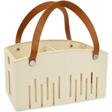 Imagem de Cesta de chuveiro portátil, bolsa de chuveiro dobrável de plástico com 2 compartimentos, com alças, organizador de armazenamento removível para dormitório universitário, banheiro, design de separação