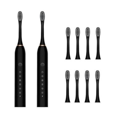 Imagem de Escova de dentes elétrica recarregável 4 cabeças de escova de reposição Classificação IPX7 à prova d'água Carregamento USB(kit 2 preto)
