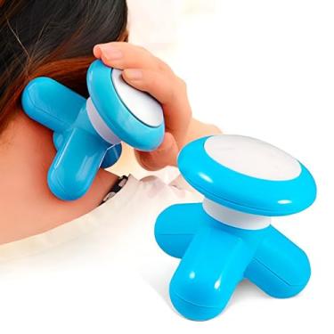 Imagem de Mini Massageador Portátil, Vibratório para Alívio Muscular, Azul e Branco, Alimentação por Pilhas AA e USB, 8,5x7,5x9cm, 25W de Potência