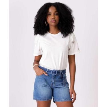 Imagem de Bermuda Jeans Feminina Cinto Bolsos-04047 - Akiyoshi, Jeans azul, 44