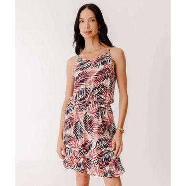 Imagem de Vestido Feminino Estampa Folhas Alças Finas Marisa-73809, Rosa, M