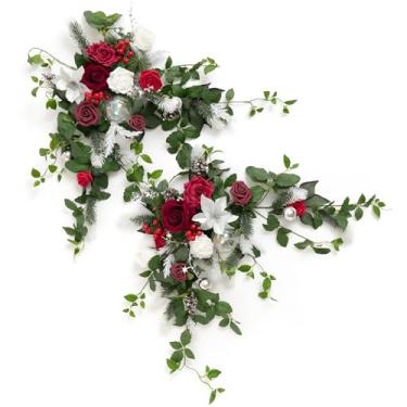 Imagem de Ling's moment 2 peças, guirlanda de flores artificiais vermelhas, arco de casamento, flores de Natal, enfeites de centro de mesa, arranjos de rosa para mesa de coração, cavalete de parede, placa de