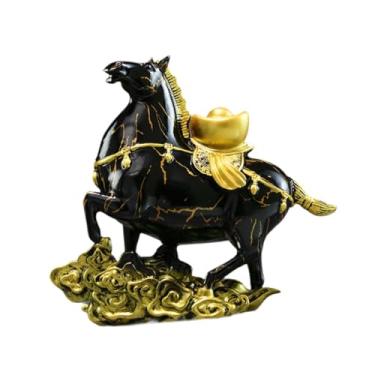 Imagem de predolo Estátua de Cavalo para Mesa, Ornamento, Estatueta de Resina Feng Shui, Escultura de Animal para Lareira, Casa de Campo, Escritório, Escrivaninha, Ouro Preto