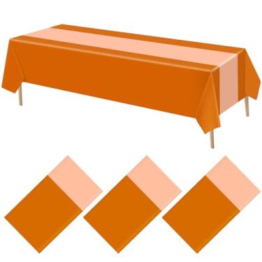 Imagem de VitalCozy 3 peças de toalha de mesa de plástico descartável para decoração de festa de aniversário de formatura, casamento, 129 x 274 cm (marrom, laranja)
