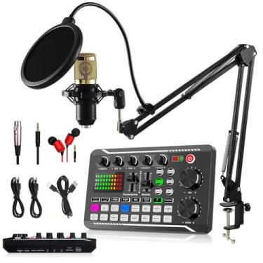 Imagem de Pacote de Microfone para Podcast Mic Condensador BM-800 com Kit Placa Som Ao Vivo F998 Equipamento Funções Alterador Voz e Mixer Gravação em Estúdio T